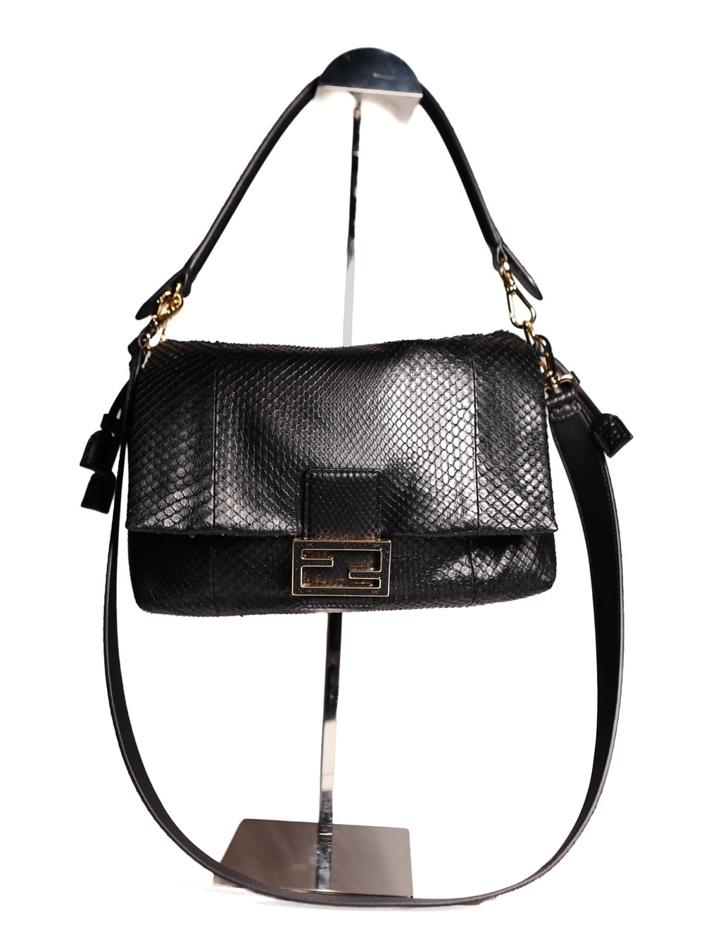 Fendi MAMMA BAGUETTE MEDIUM  Black python leather bag